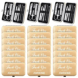 Therwen 24 Sets Manicure Set Nail Clippers 8 in 1 Stainless Steel Grooming Nail Kit Thank You Appreciation Gift Professional Pedicure Tool for Men Women Personal Care(Gold)