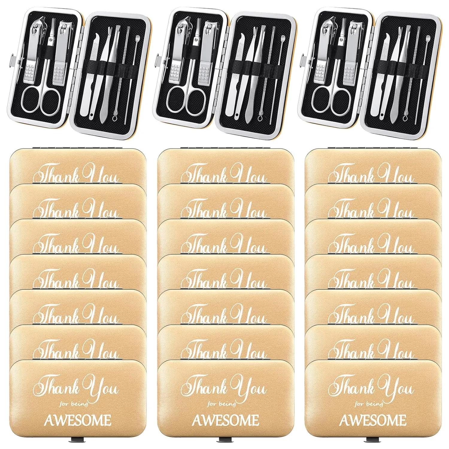 Therwen 24 Sets Manicure Set Nail Clippers 8 in 1 Stainless Steel Grooming Nail Kit Thank You Appreciation Gift Professional Pedicure Tool for Men Women Personal Care(Gold)