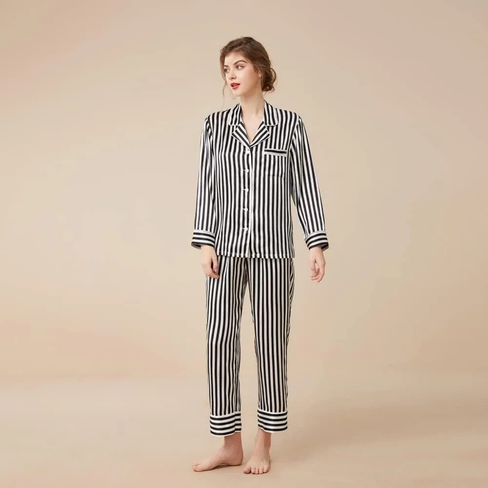 THXSILK Silk Women's Pajama 2-Piece Set, 6A Pure Mulberry Silk Round Neck Long Sleeve Nightwear with Long Pants