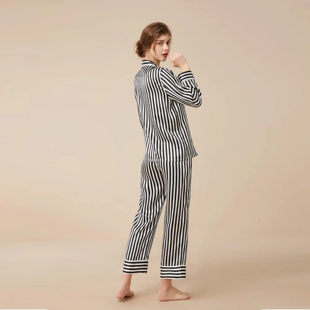 THXSILK Silk Women's Pajama 2-Piece Set, 6A Pure Mulberry Silk Round Neck Long Sleeve Nightwear with Long Pants