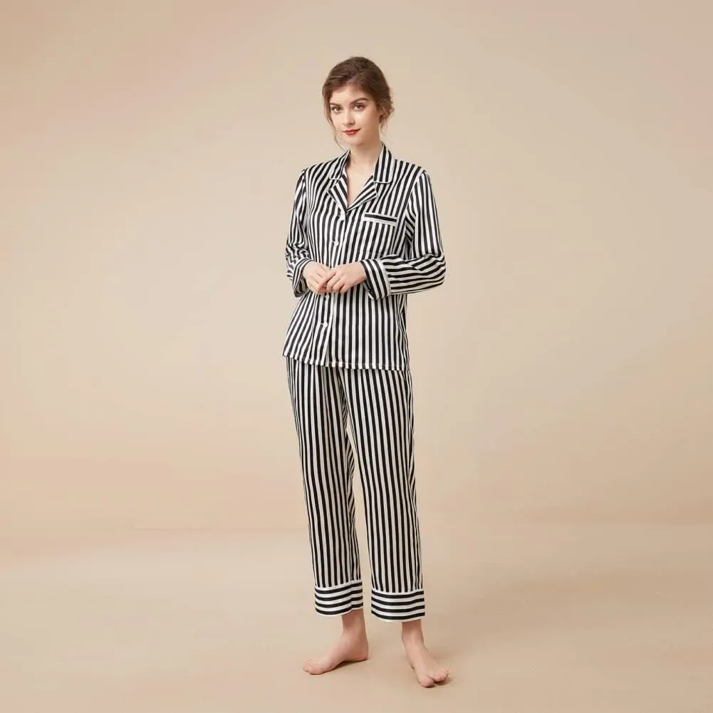 THXSILK Silk Women's Pajama 2-Piece Set, 6A Pure Mulberry Silk Round Neck Long Sleeve Nightwear with Long Pants