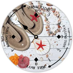 Tide Clock with High and Low Tide Summer and Slippers Wall Wooden Moon Tidal Clock Ocean Time Coastal Clock Nautical Tide Movement Clock for Beach House Deck Board
