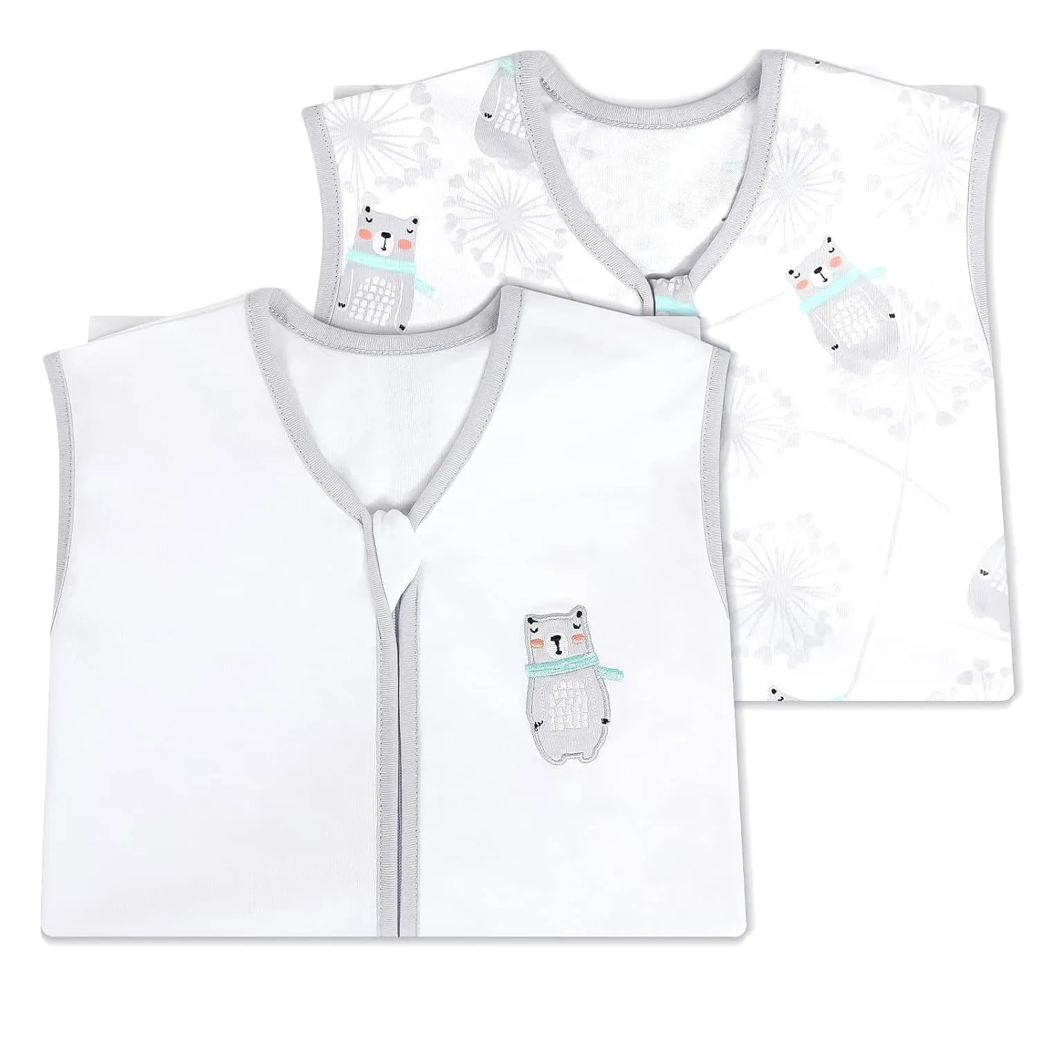 TILLYOU Sleep Sack 12-18 Months - 0.5 TOG Baby Wearable Blanket with 2-Way Zipper, Extra Soft Cotton Sleeveless Sleeping sack 2 Pack, Bear & Dandelion