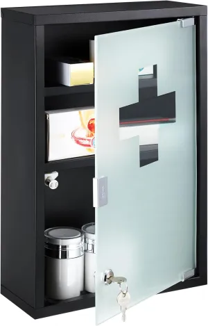 Timgle First Aid Wall Cabinet with Lock Medicine Wall Mounted Bathroom Storage Hanging Medical Cabinet with Safety Glass Door for Bathroom(3 Shelves,Black)