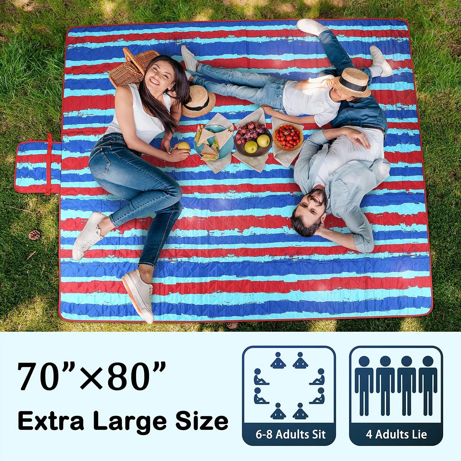 Tirrinia Extra Large Outdoor Waterproof Picnic Blanket, Sandproof & Waterproof Blanket for Beach, Park, Camping or Travel