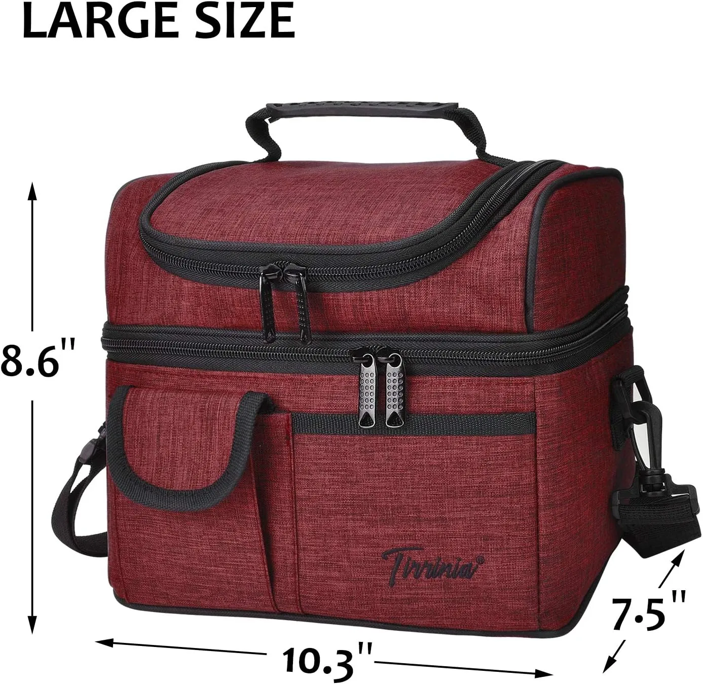 Tirrinia Insulated Lunch Bag for Women Men, Leakproof Thermal Bento Lunch Box, 2-Compartment Lunch Cooler for Adults Work, Office, Durable Lunch Tote 10.2" x 7.5" x 9", Red