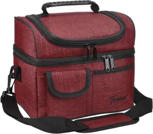 Tirrinia Insulated Lunch Bag for Women Men, Leakproof Thermal Bento Lunch Box, 2-Compartment Lunch Cooler for Adults Work, Office, Durable Lunch Tote 10.2" x 7.5" x 9", Red