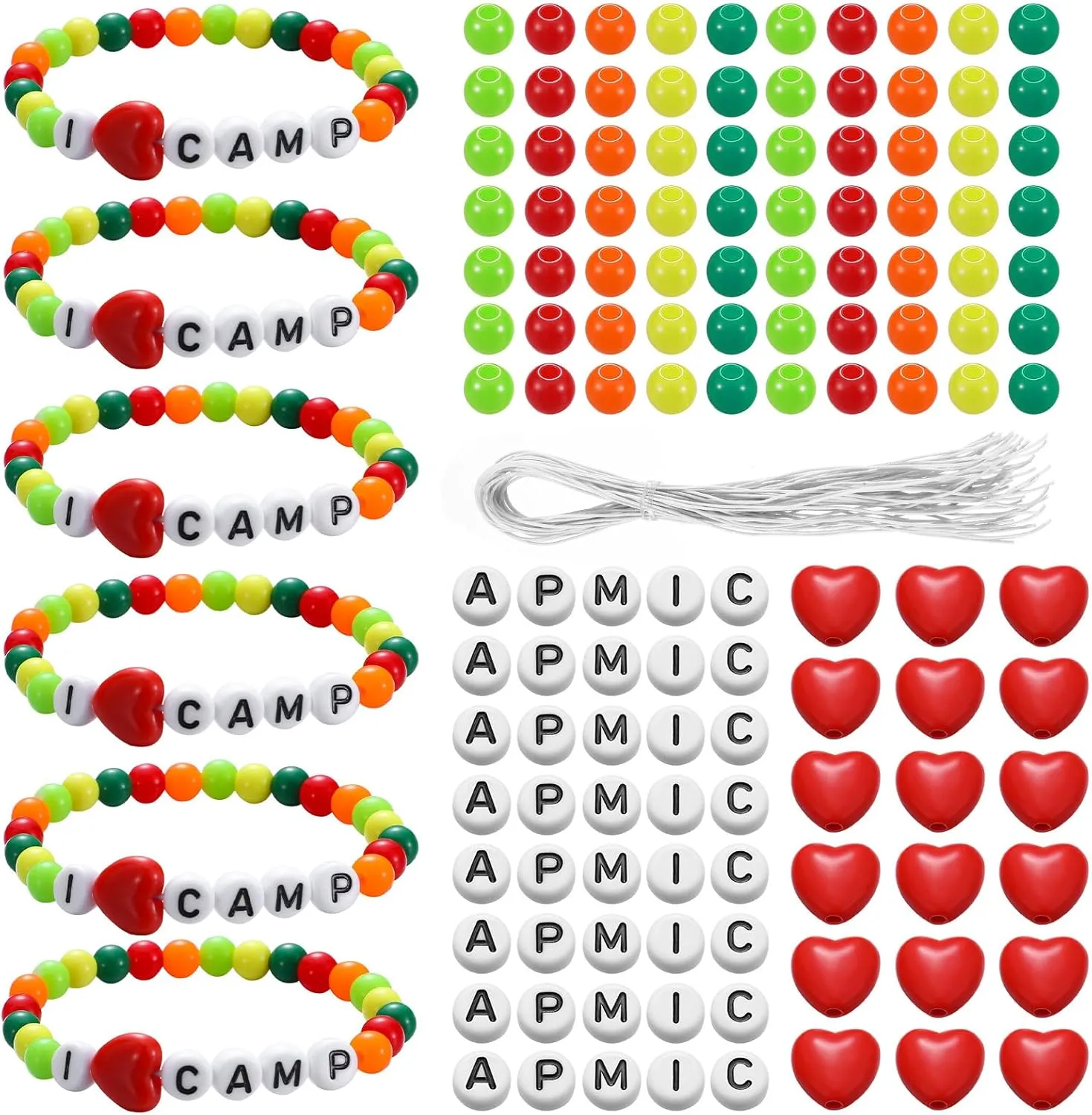 Tondiamo 36 Sets Summer Camp Crafts Camping Party Favors I Love Camp Beaded Bracelet Craft Kit Colorful Travel Camping Wristband Beads Bulk for Birthday Classroom School Rewards Activities