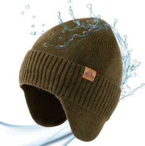 TOP-EX XL/XXL Unisex 80% Merino Wool Waterproof Beanie with Ear Flap Winter Fleece Lined Beanie Hat