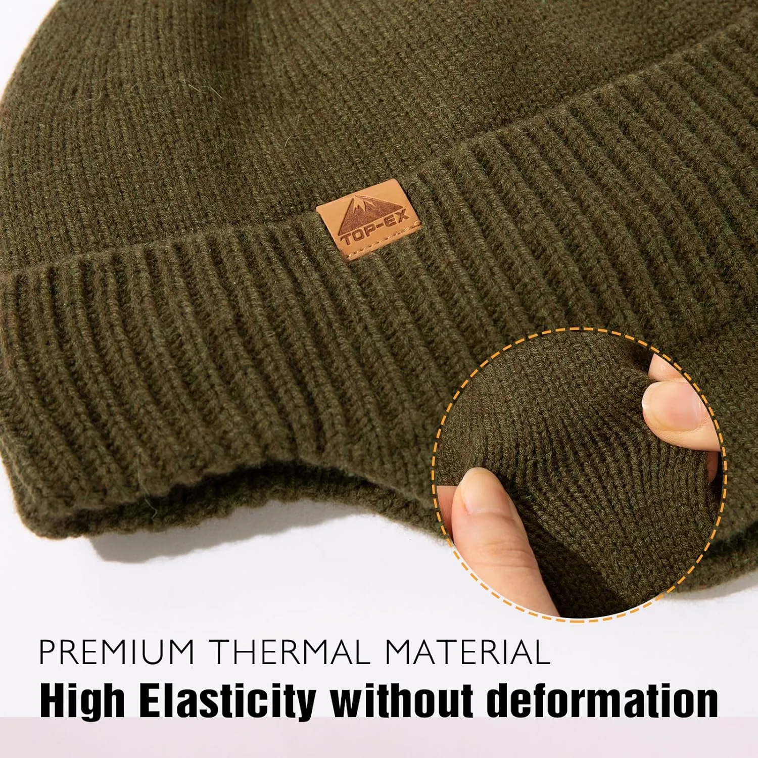 TOP-EX XL/XXL Unisex 80% Merino Wool Waterproof Beanie with Ear Flap Winter Fleece Lined Beanie Hat