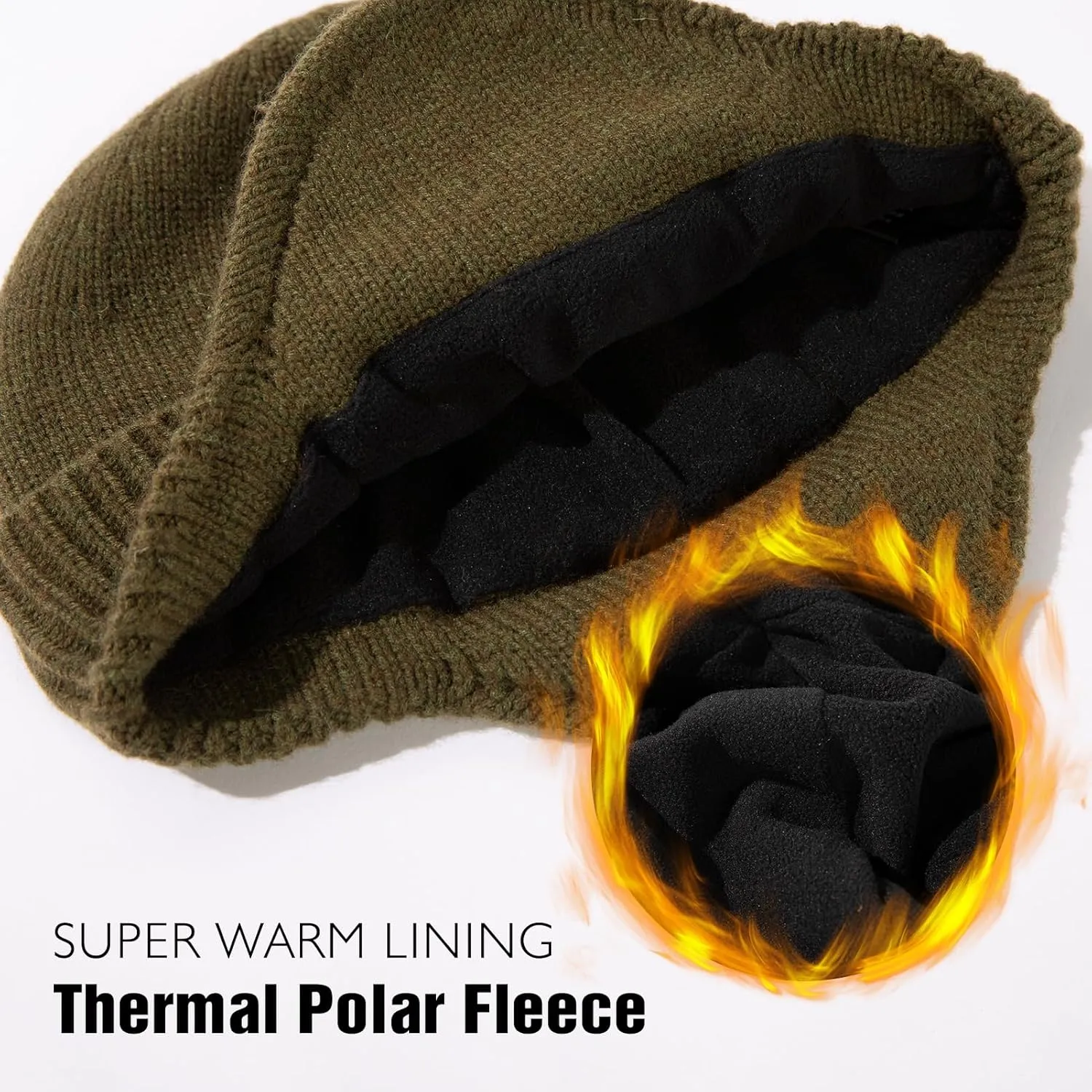 TOP-EX XL/XXL Unisex 80% Merino Wool Waterproof Beanie with Ear Flap Winter Fleece Lined Beanie Hat