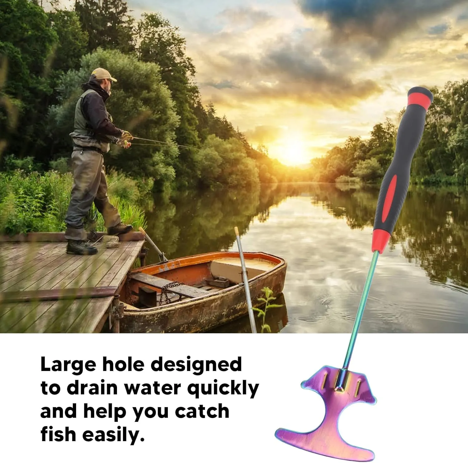 Topyond Fishing Bait Shovel Stainless Steel Shrimp Bait Shovel with Foldable Head For Sea Fishing Rock Fishing (Red Handle)