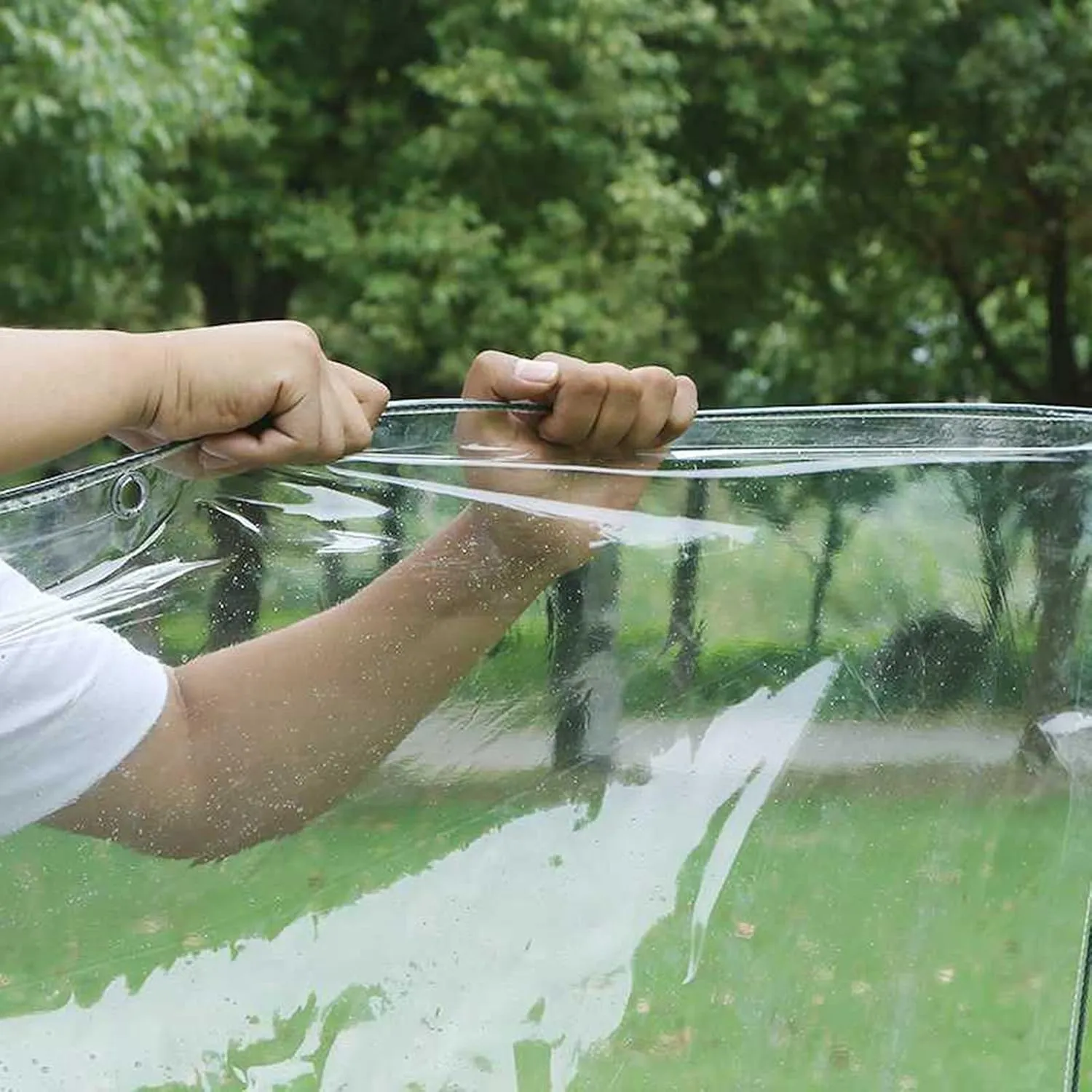Transparent Waterproof and Rainproof Cloth Furniture Caravan Cover Sheet PVC Material Reinforced Eyelets Tear-Proof Ground Sheet Camping(2x3m)