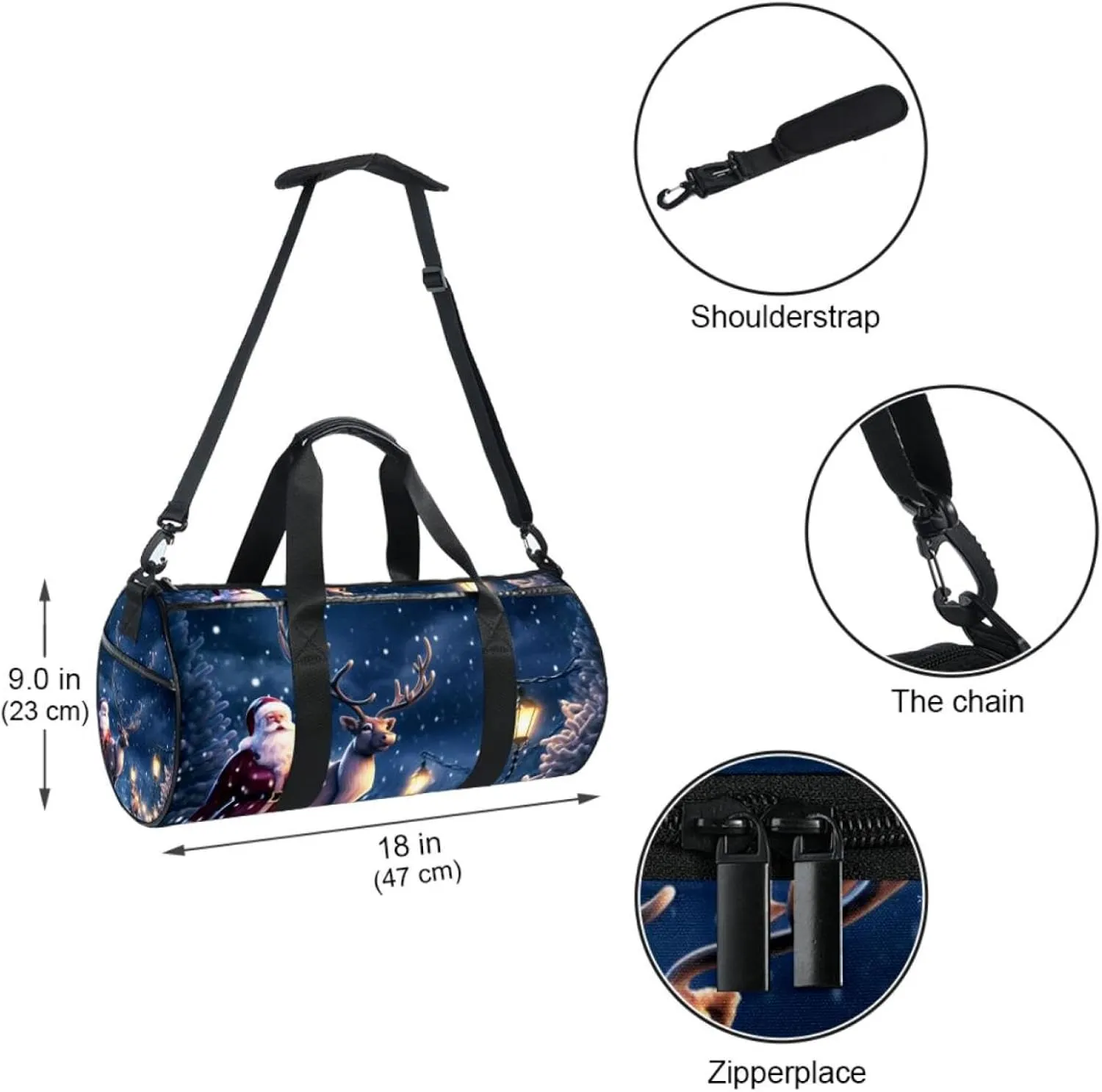 Travel Bag,Mens Gym Bag,Womens Gym Bag,Cartoon Deer Santa Claus,Sports Bag