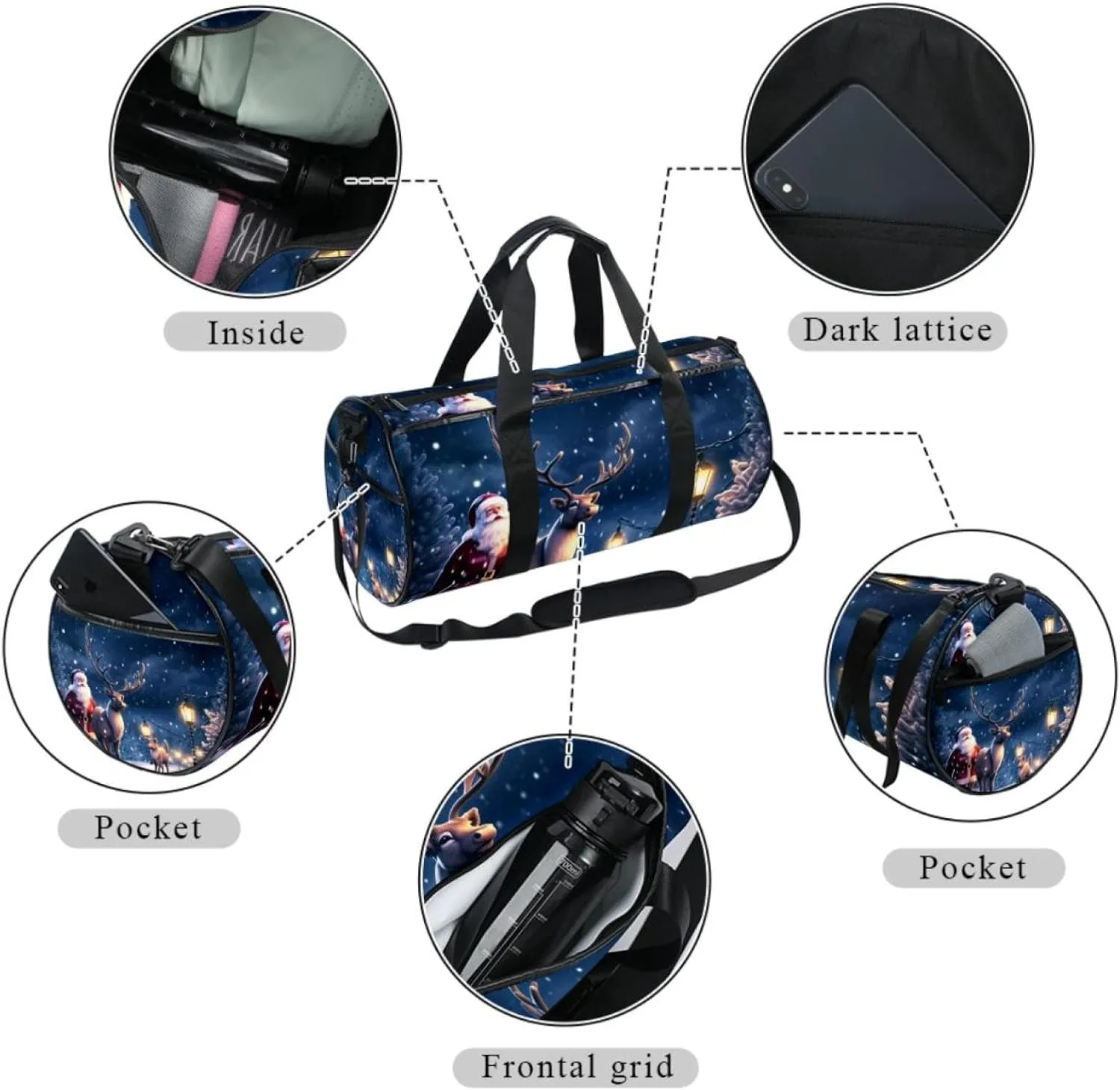 Travel Bag,Mens Gym Bag,Womens Gym Bag,Cartoon Deer Santa Claus,Sports Bag