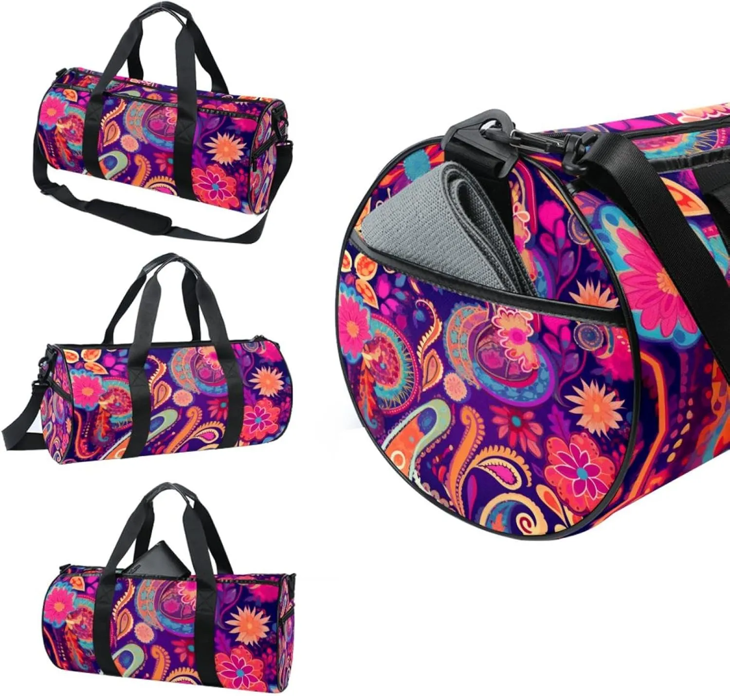 Travel Bag,Mens Gym Bag,Womens Gym Bag,Colorful Paisley Ethnic Floral,Sports Bag