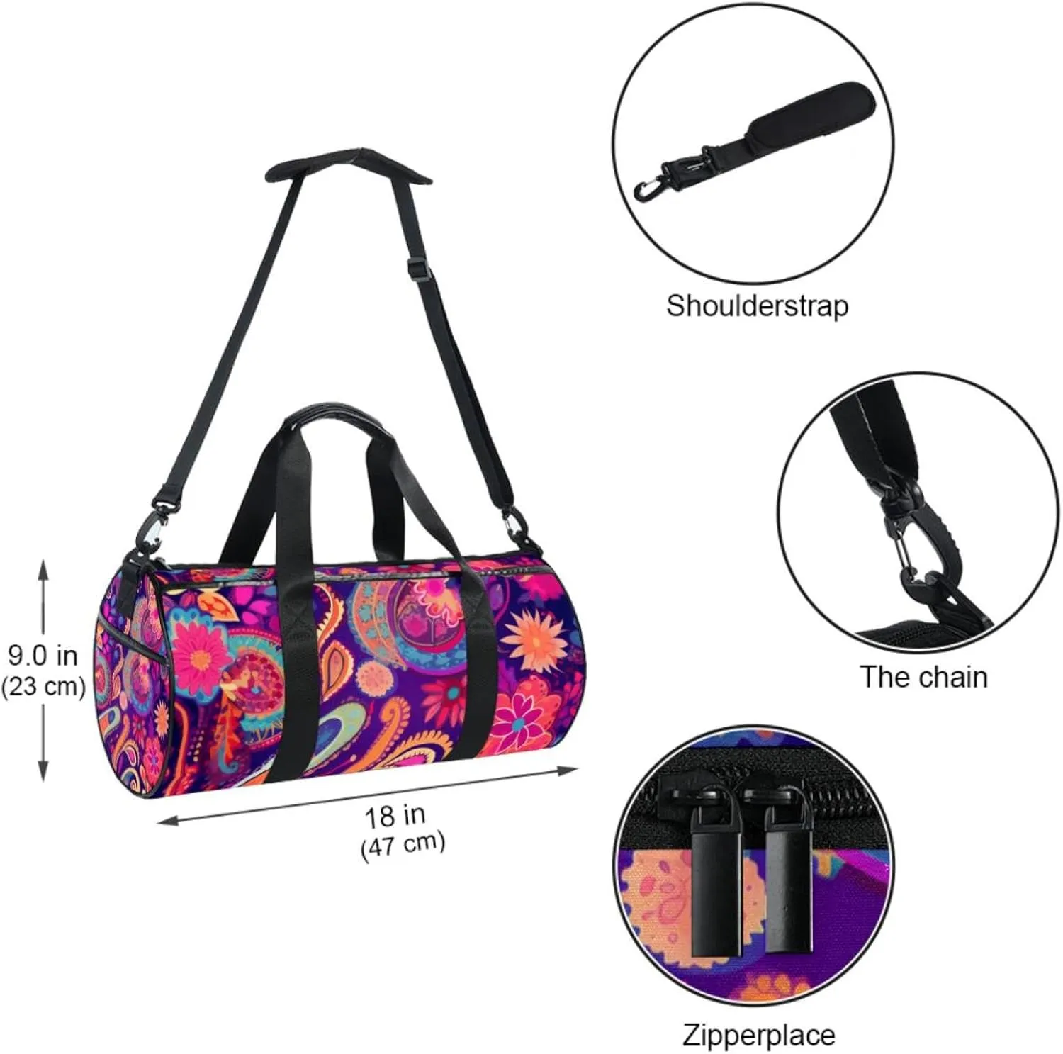 Travel Bag,Mens Gym Bag,Womens Gym Bag,Colorful Paisley Ethnic Floral,Sports Bag