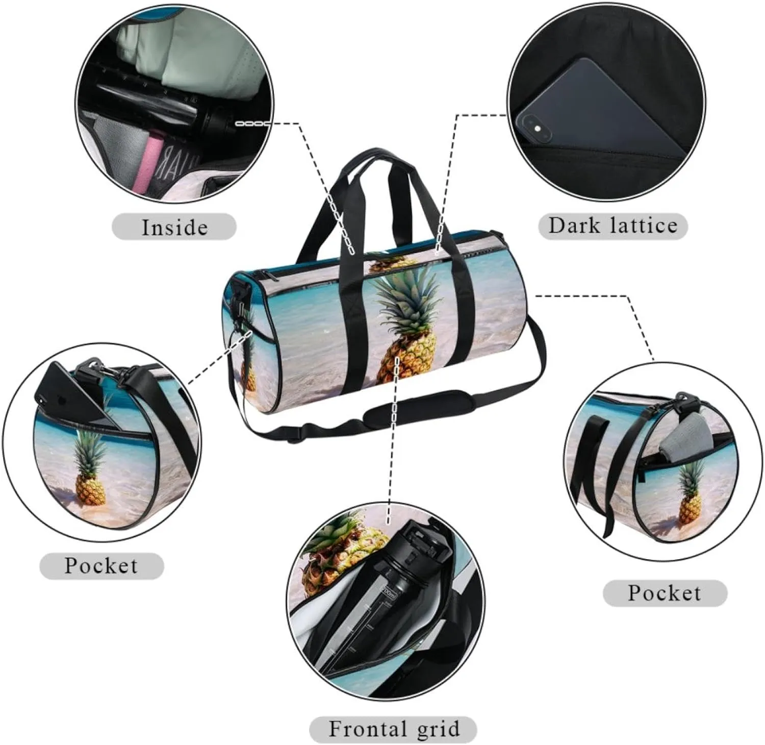 Travel Bag,Mens Gym Bag,Womens Gym Bag,Sea Beach Pineapple,Sports Bag