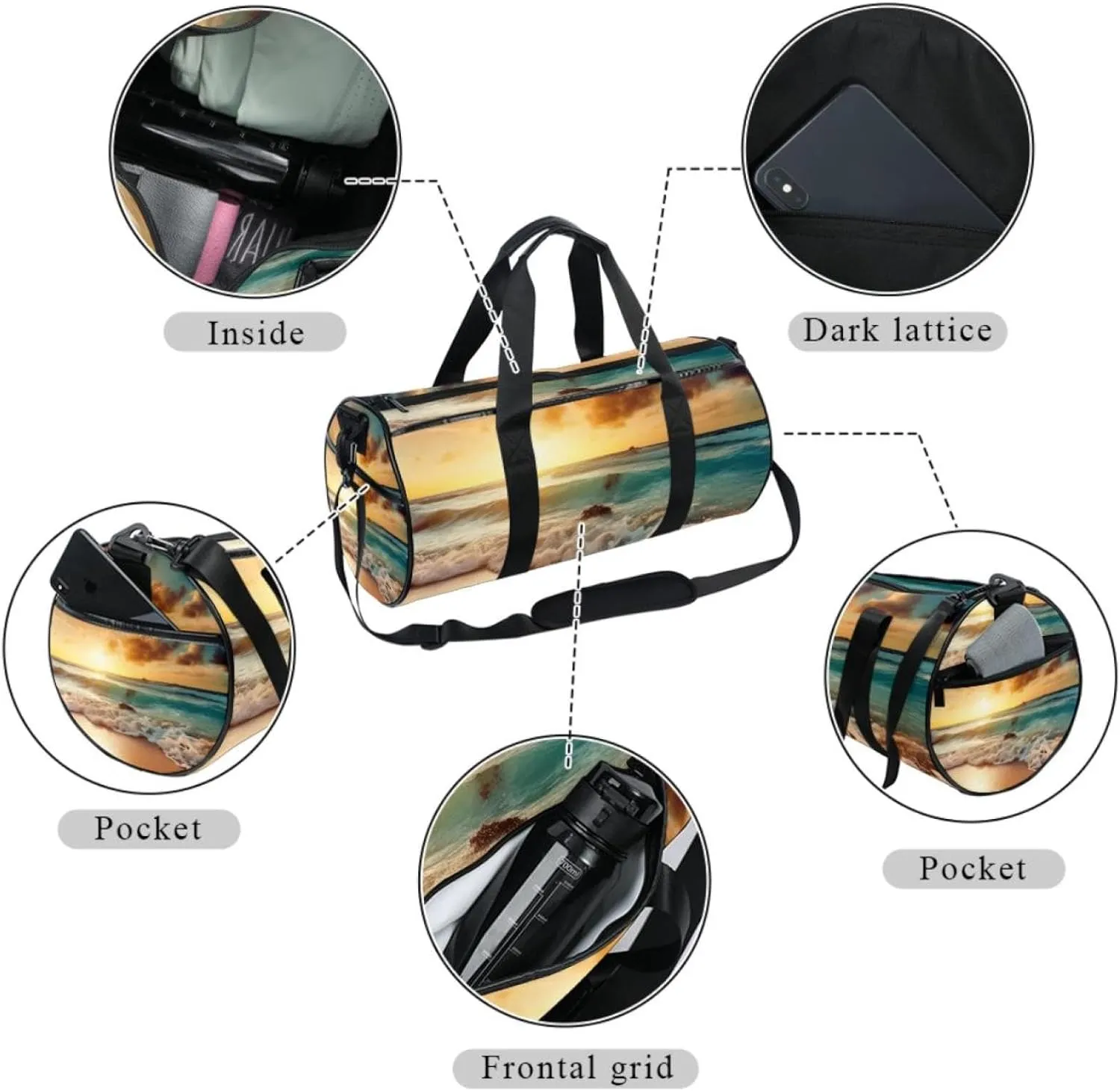 Travel Bag,Mens Gym Bag,Womens Gym Bag,Sea Beach Sunset,Sports Bag