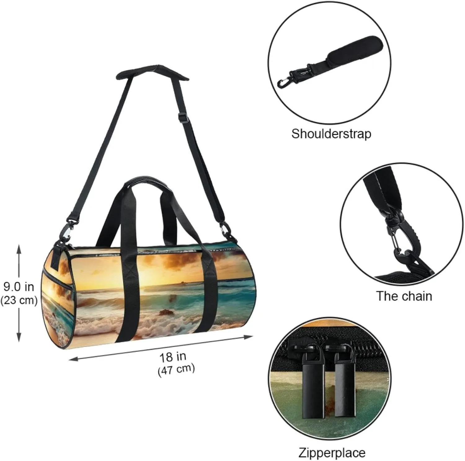 Travel Bag,Mens Gym Bag,Womens Gym Bag,Sea Beach Sunset,Sports Bag