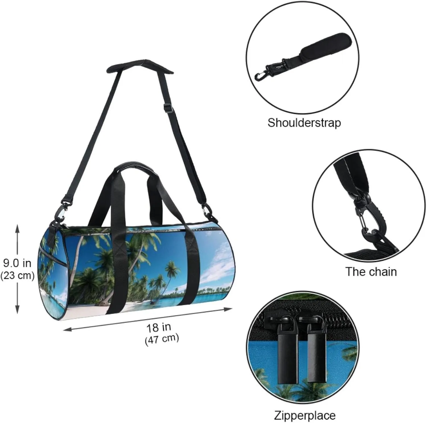 Travel Bag,Mens Gym Bag,Womens Gym Bag,Tropical Scenery View on Beach,Sports Bag