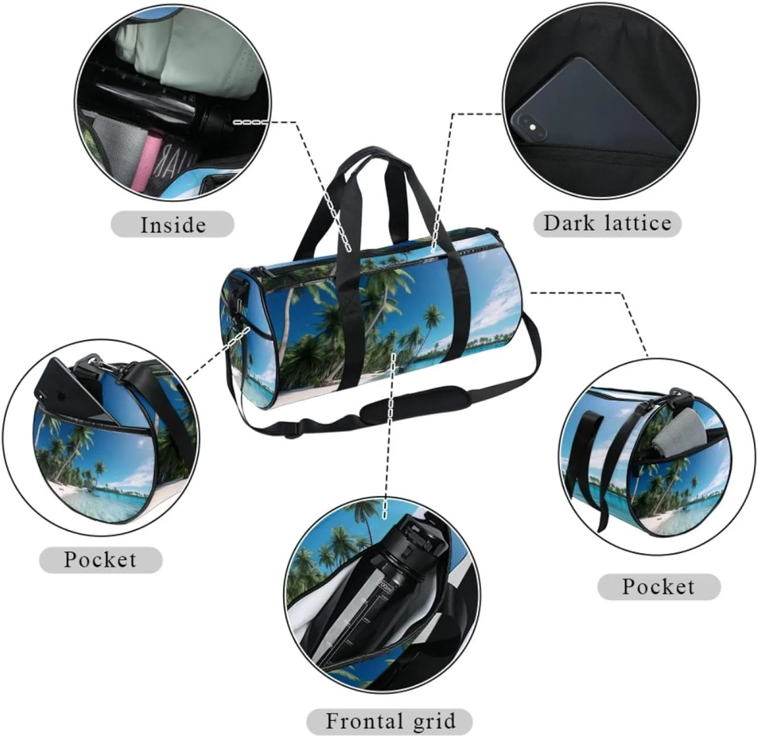 Travel Bag,Mens Gym Bag,Womens Gym Bag,Tropical Scenery View on Beach,Sports Bag