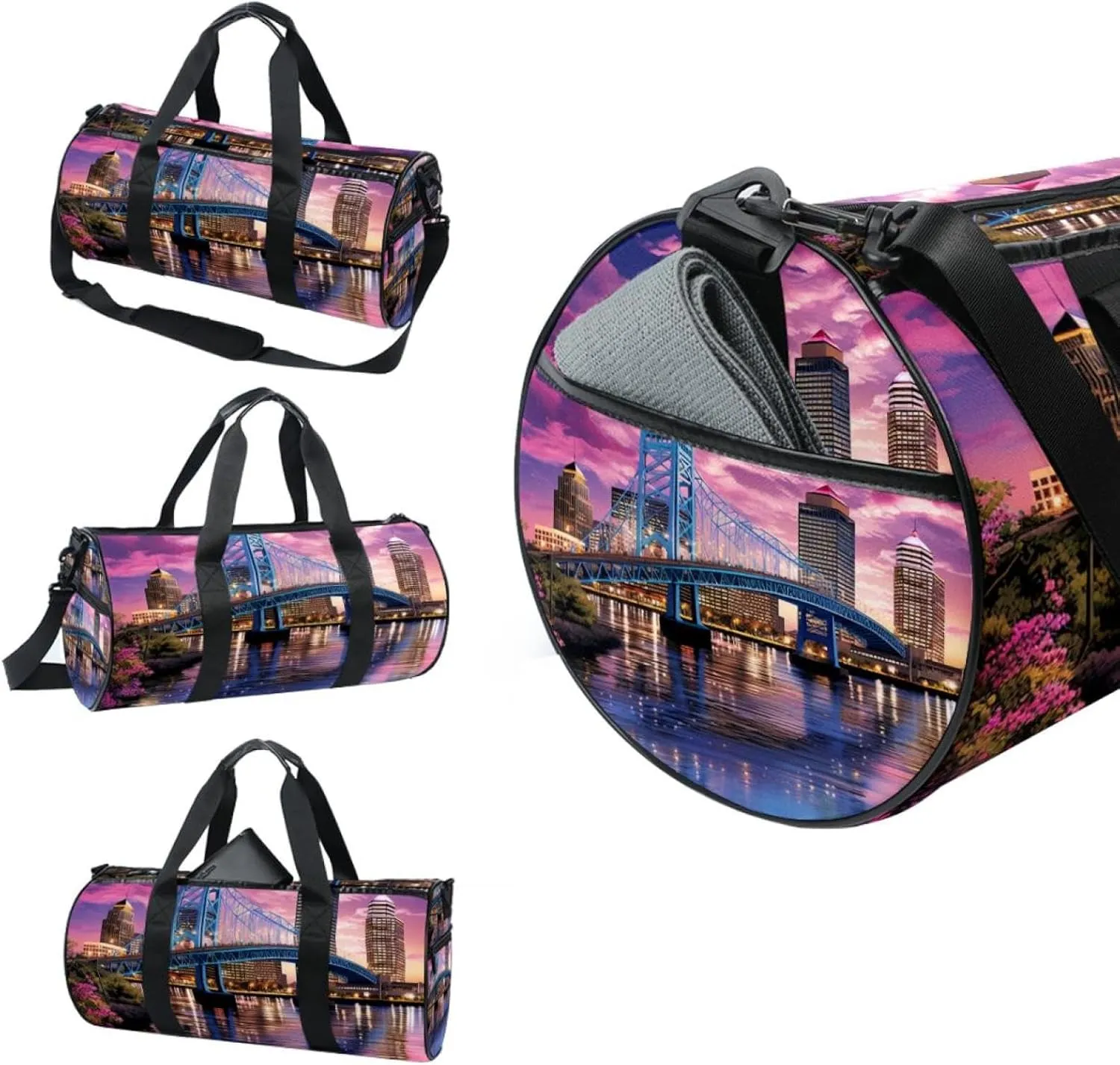 Travel Bag,Mens Gym Bag,Womens Gym Bag,Urban Cityscape Bridge Office Buildings,Sports Bag
