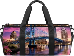 Travel Bag,Mens Gym Bag,Womens Gym Bag,Urban Cityscape Bridge Office Buildings,Sports Bag