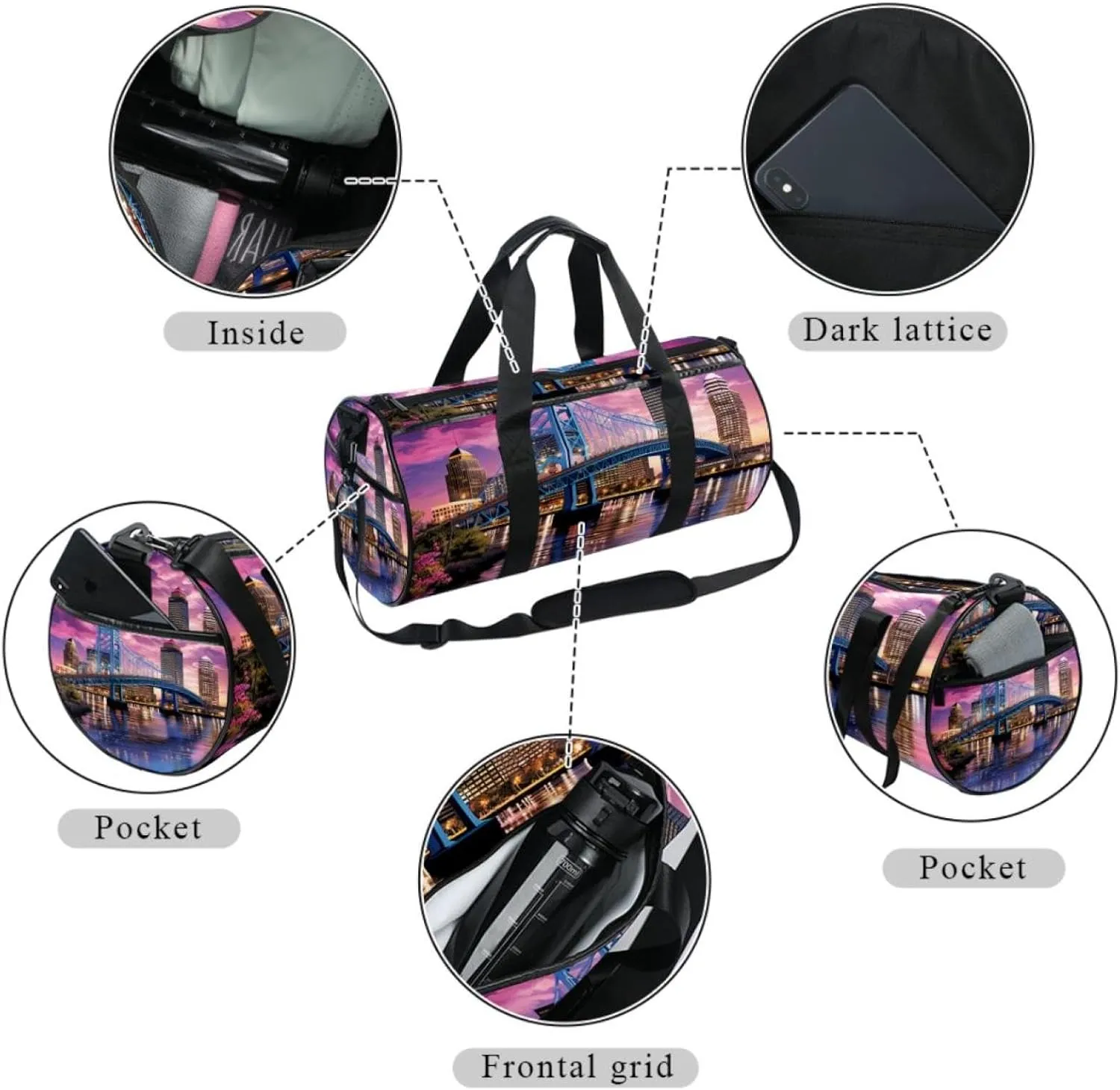 Travel Bag,Mens Gym Bag,Womens Gym Bag,Urban Cityscape Bridge Office Buildings,Sports Bag