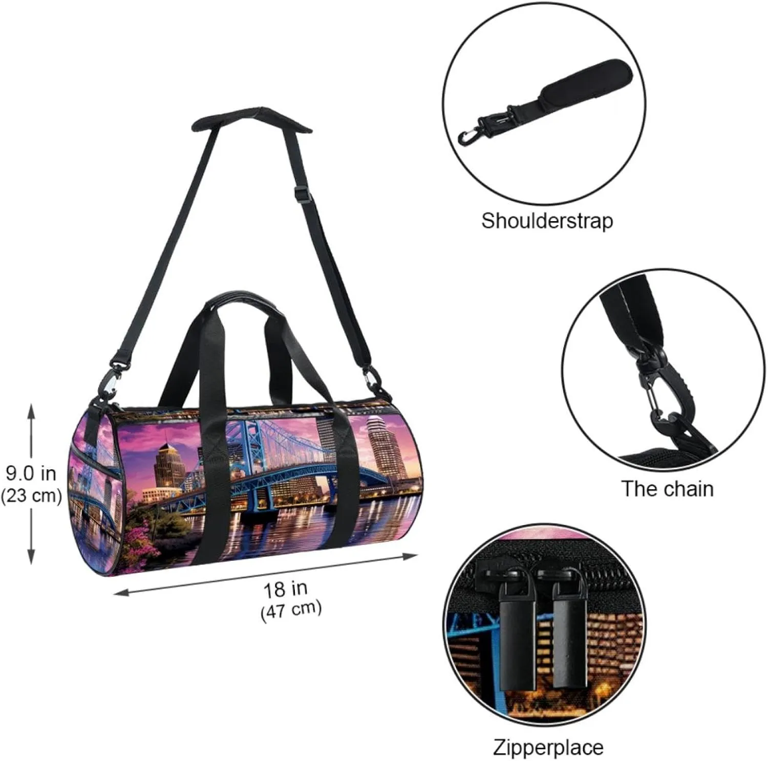 Travel Bag,Mens Gym Bag,Womens Gym Bag,Urban Cityscape Bridge Office Buildings,Sports Bag