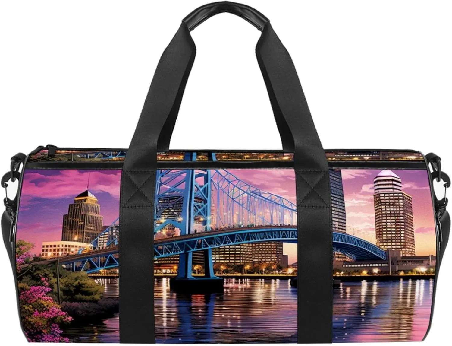 Travel Bag,Mens Gym Bag,Womens Gym Bag,Urban Cityscape Bridge Office Buildings,Sports Bag