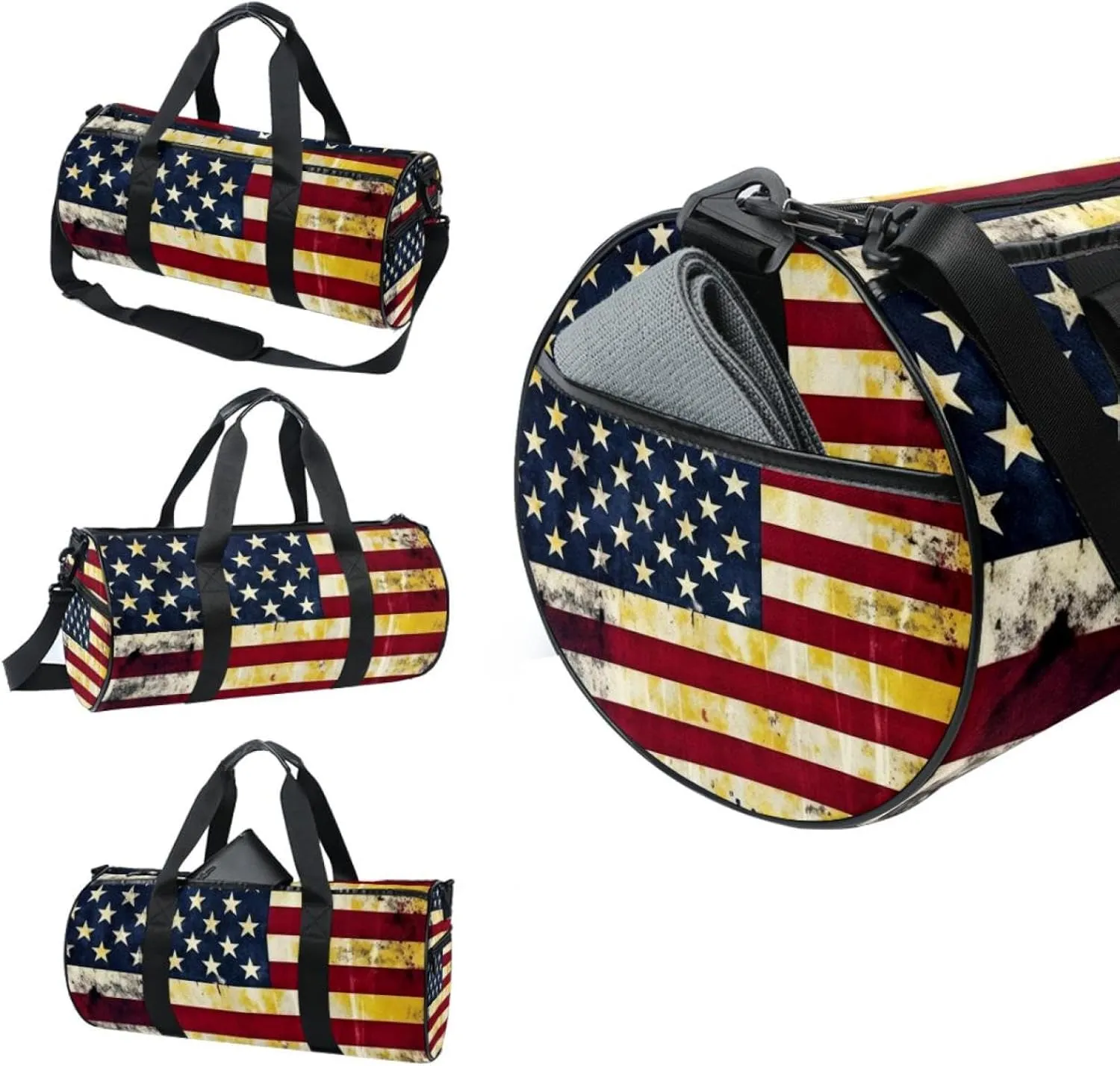 Travel Bag,Mens Gym Bag,Womens Gym Bag,Vintage American Flag Print,Sports Bag