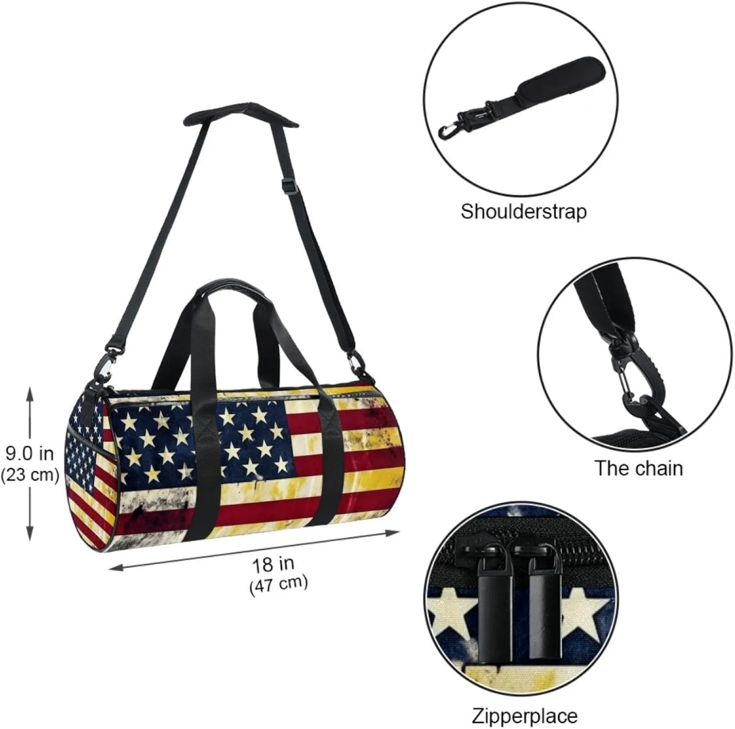 Travel Bag,Mens Gym Bag,Womens Gym Bag,Vintage American Flag Print,Sports Bag