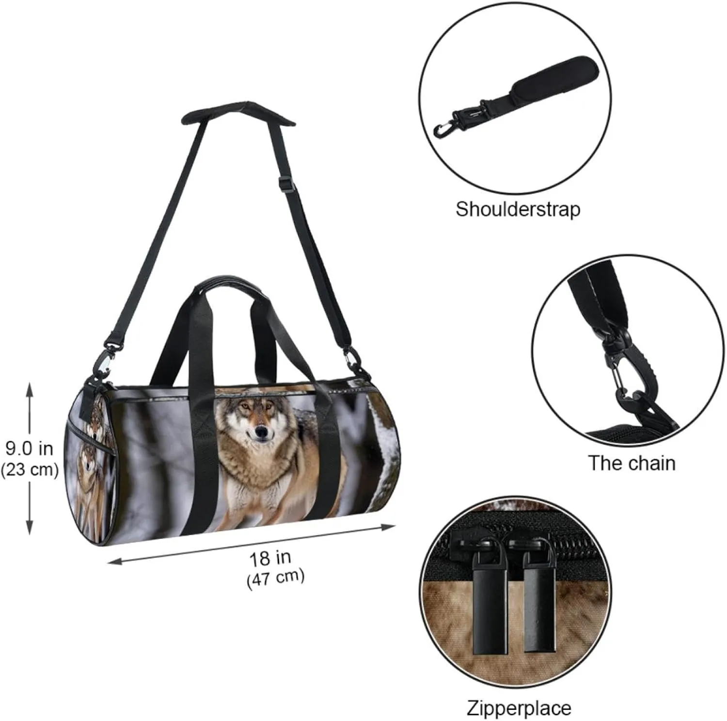 Travel Bag,Mens Gym Bag,Womens Gym Bag,Wild Animal Wolf Snow,Sports Bag