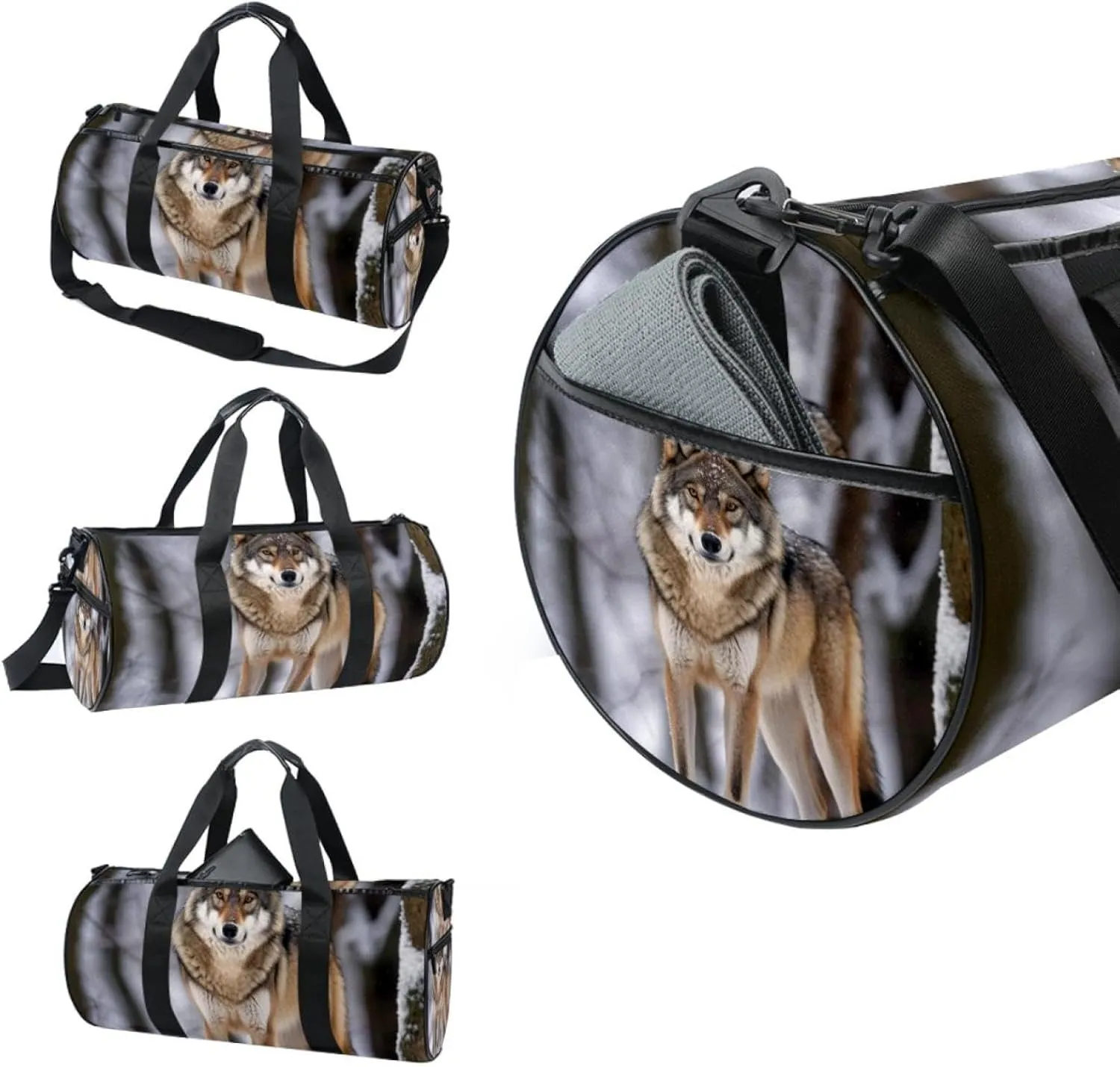 Travel Bag,Mens Gym Bag,Womens Gym Bag,Wild Animal Wolf Snow,Sports Bag