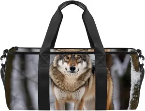 Travel Bag,Mens Gym Bag,Womens Gym Bag,Wild Animal Wolf Snow,Sports Bag