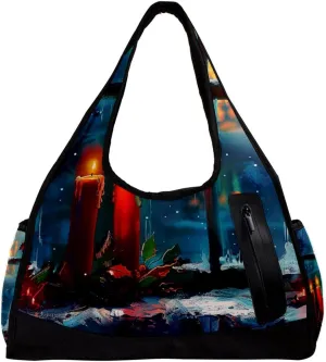 Travel Bag,Mens Gym Bag,Womens Gym Bag,Winter Snow Christmas Candle,Sports Bag