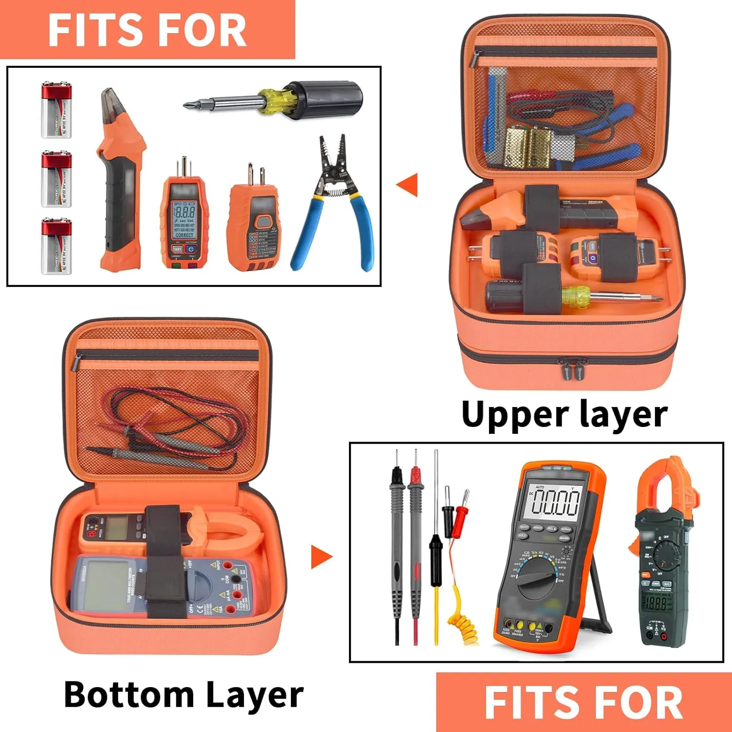Travel Case Bag Compatible with Klein Tools ET310 AC Circuit Breaker, RT250 GFCI Outlet Tester Set, Home Test Kit Storage Cover for Digital Multimeter, Clamp Meter and More (Orange)