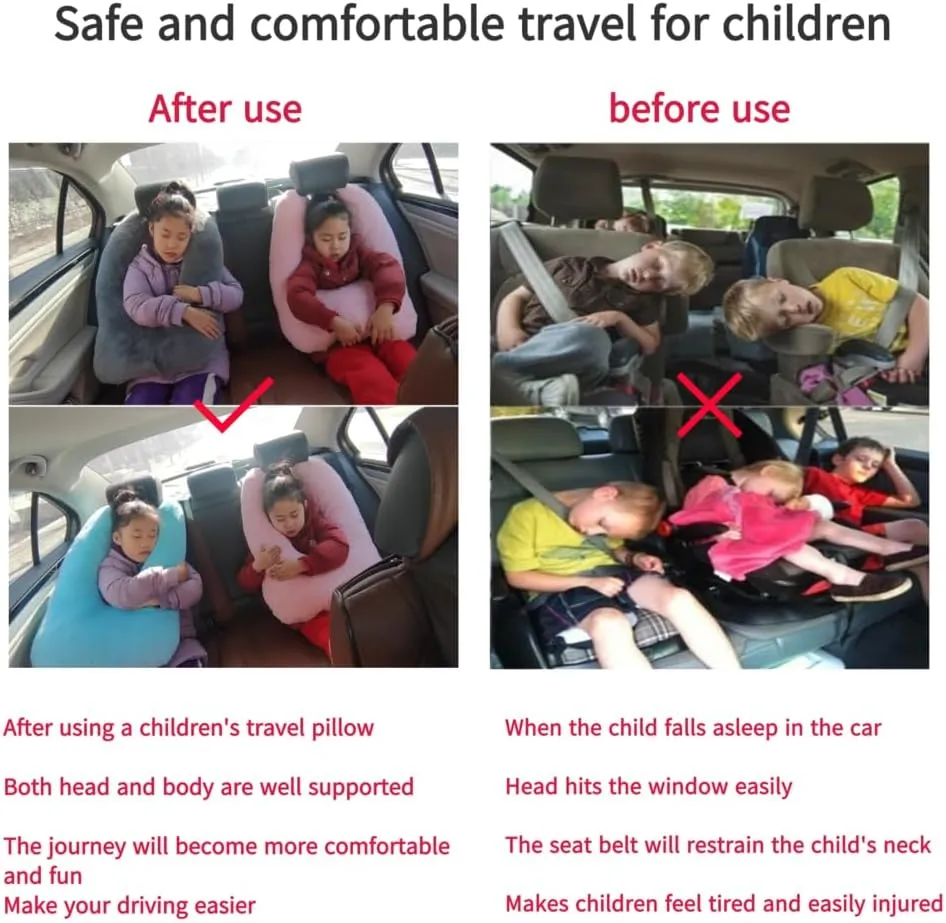 Travel Pillow Car Pillow Kid Car Sleeping The Sleeping Aid for Adults and Kids on Road Trips Kids Travel Pillow Black