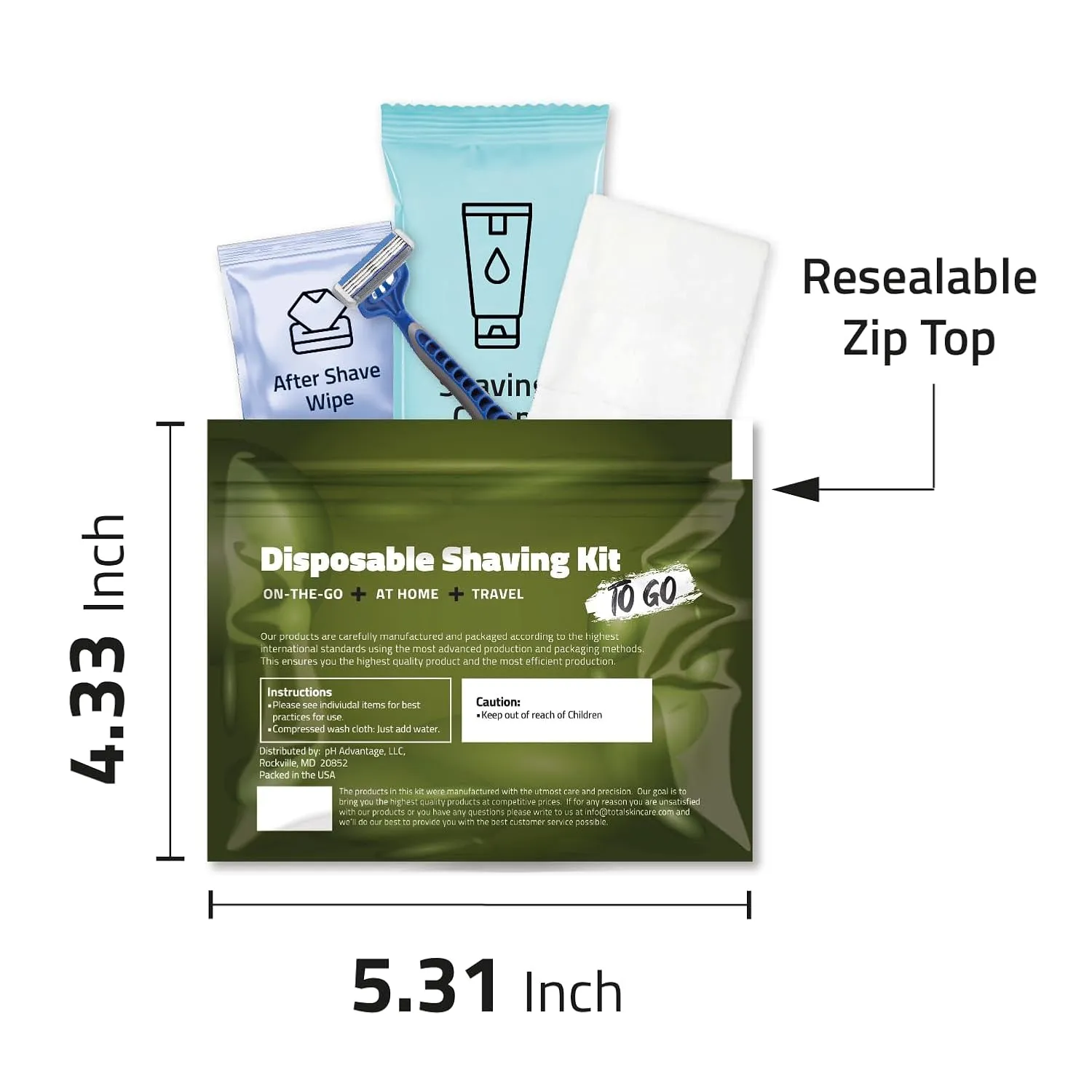 Travel Shaving Kit with Razor, Shaving Cream, Washcloth and Aftershave Wipe, Men's Disposable Grooming Pack (Green) (3)