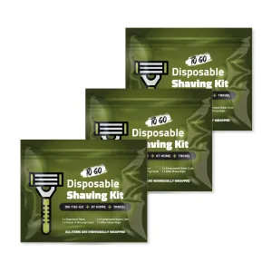 Travel Shaving Kit with Razor, Shaving Cream, Washcloth and Aftershave Wipe, Men's Disposable Grooming Pack (Green) (3)
