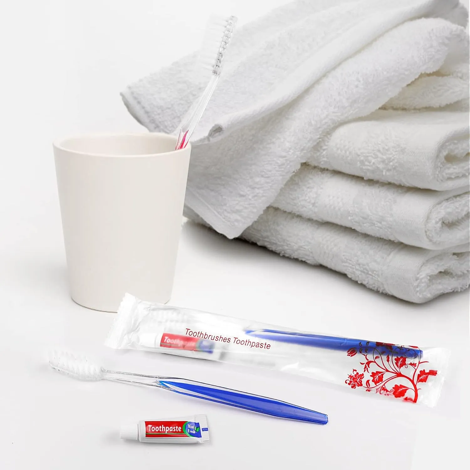 Travel Toothbrushes Kit,100Pcs Travel Toothbrush Set Disposable Toothbrushes with Toothpaste for Nursing Home,Hotel,Charity(Individually Wrapped)