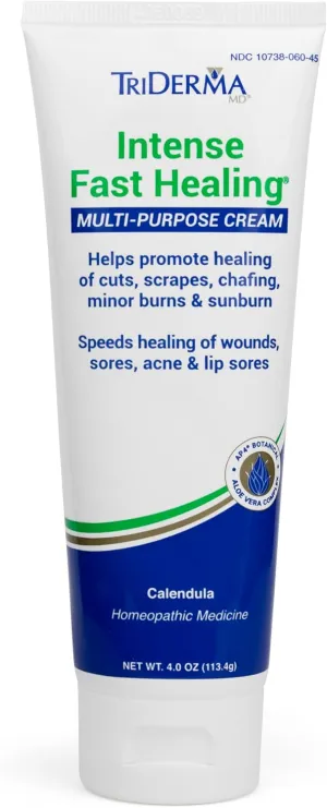 TriDerma Intense Fast Skin Healing Cream for Hard-to-Heal Skin Irritations, Sores, Rashes, Dry, Cracked Hands, Cuts, Chafing, Burns, Scrapes - First Aid Kit Essential - FSA Eligible - 4.0 oz Tube