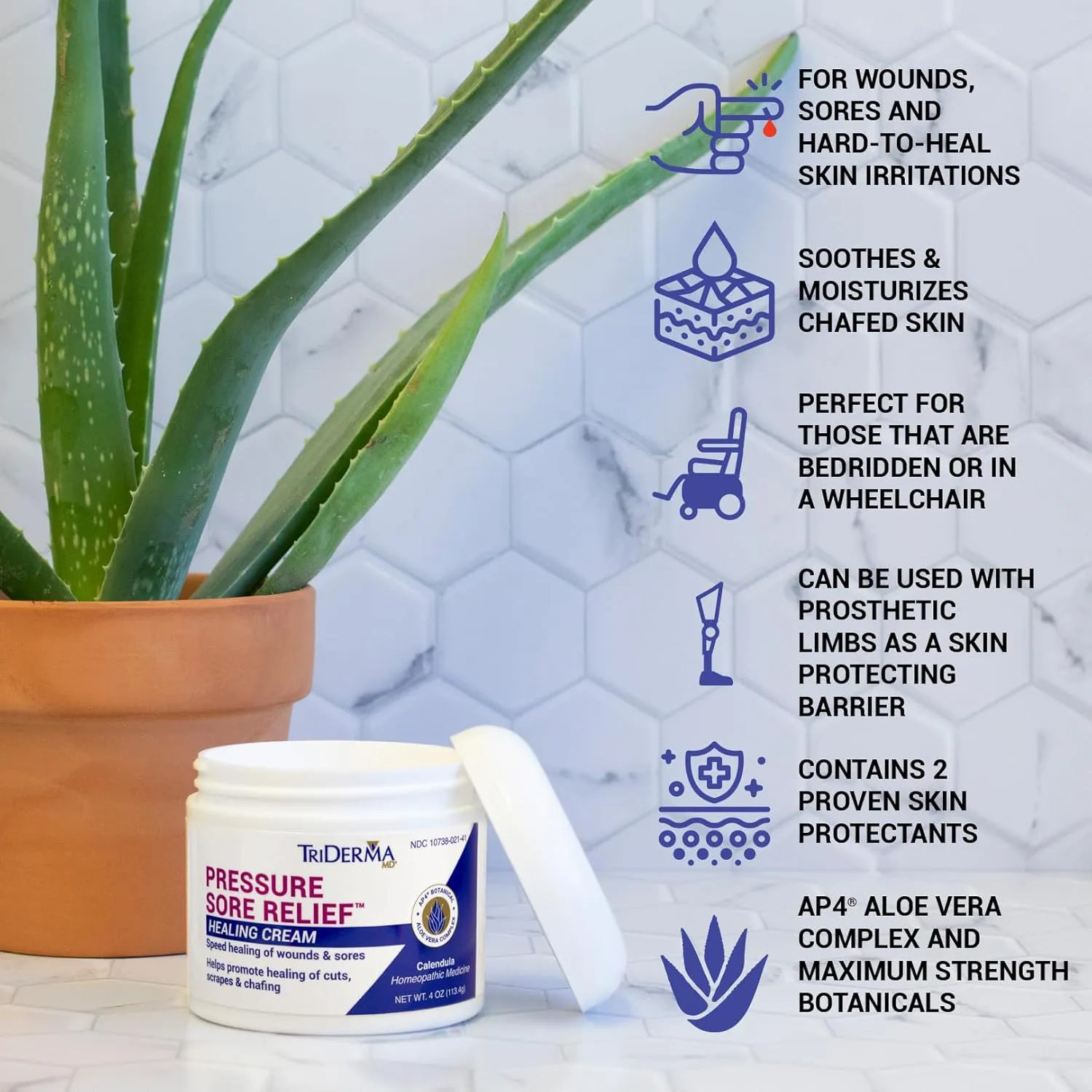 TriDerma Pressure Sore Relief Healing Cream Pack of (4) 4 Ounce Jars