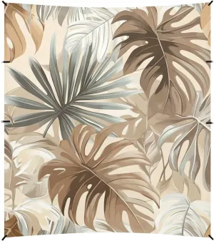 Tropical Brown Leaves Foldable Beach Cabana UPF50  Easy Setup Sun Shelter with Sturdy Poles, Sandbags and Shovel for Family Travel