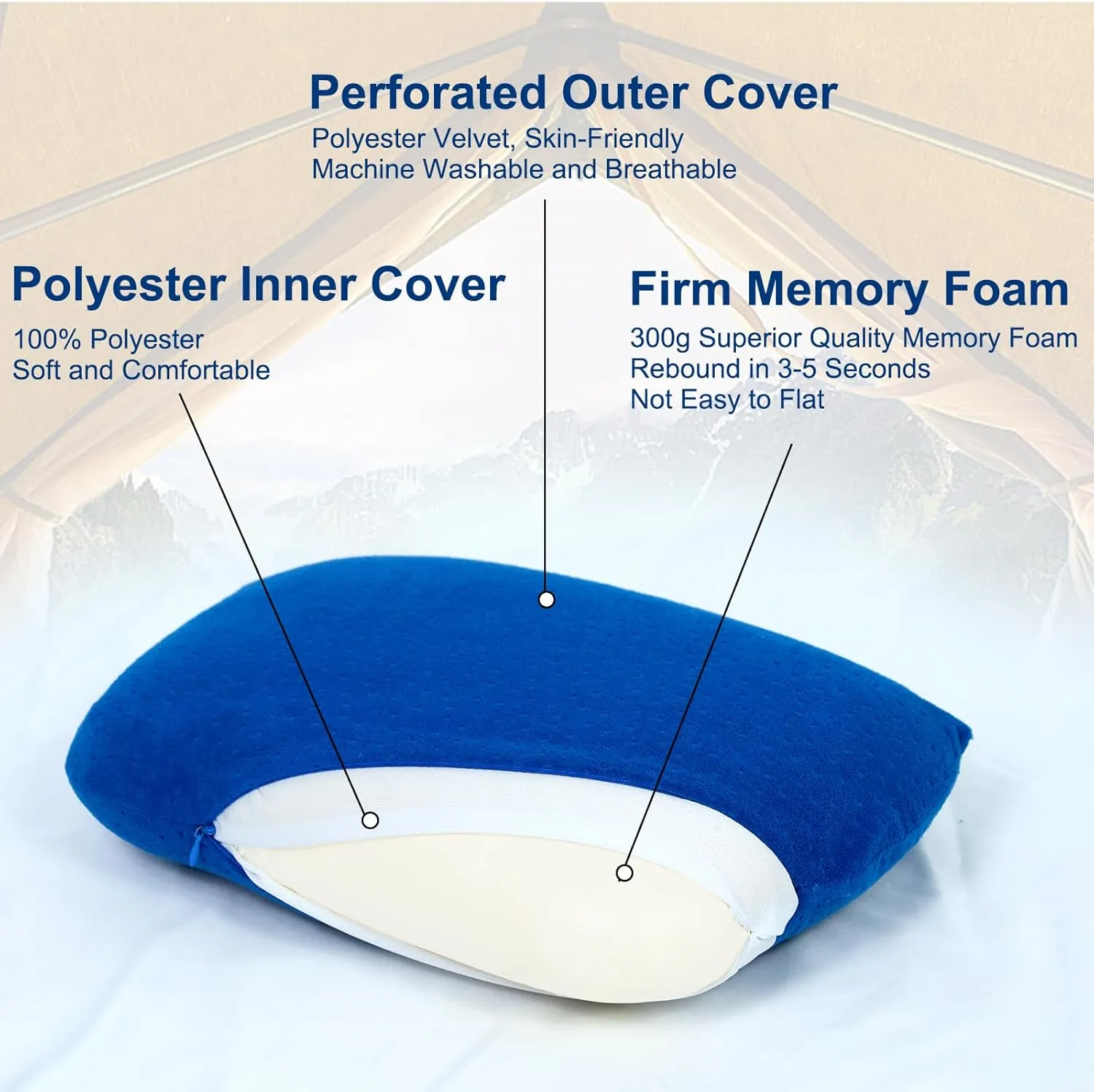 tuphen Camping Pillow Memory Foam Travel Pillow for Sleeping Backpacking Pillows Airplane Travel Hammock Beach Breathable Lightweight