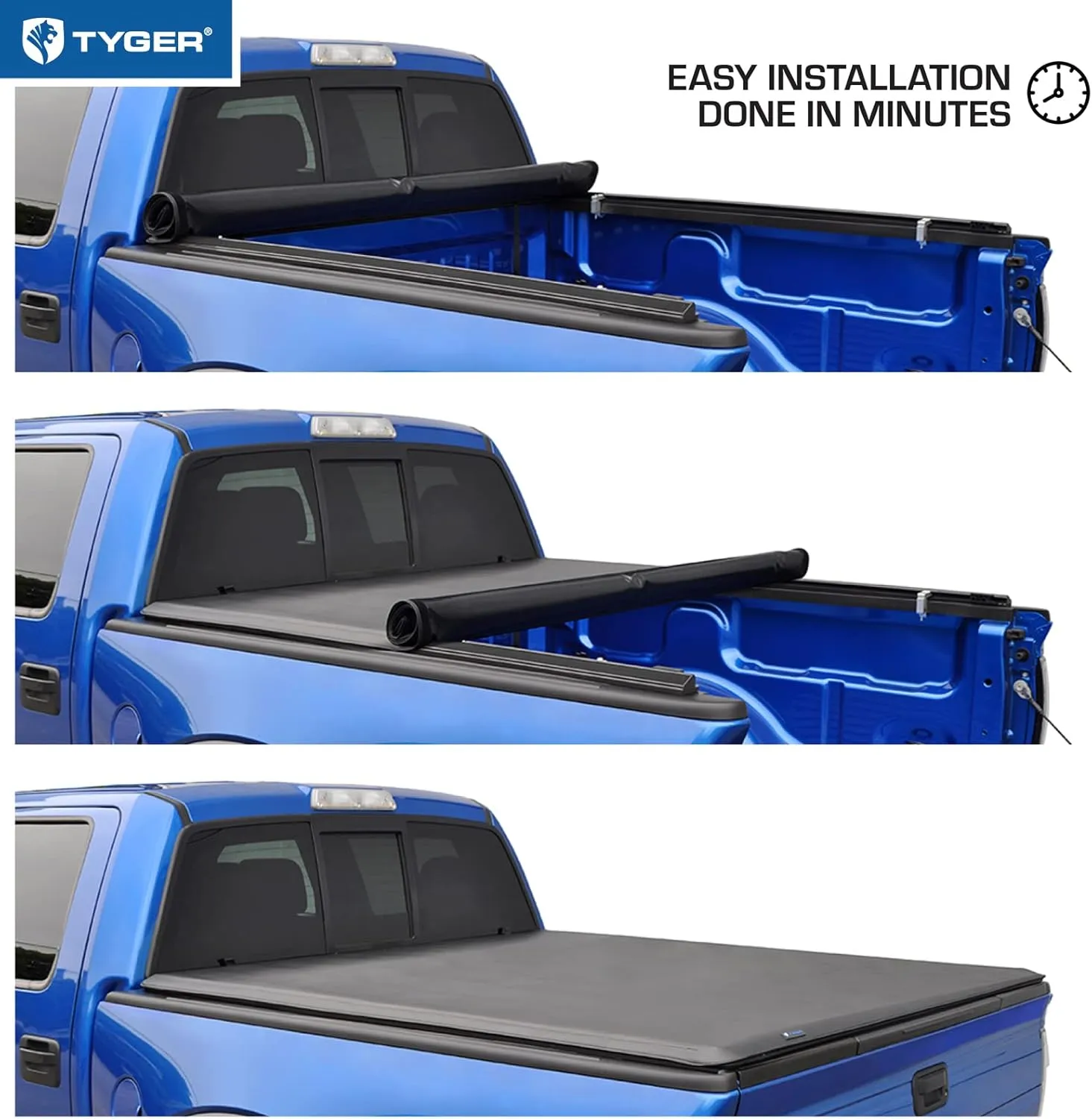 Tyger Auto T1 Soft Roll Up Truck Bed Tonneau Cover Compatible with 2007-2013 Toyota Tundra | Fleetside 5.5' Bed (66") | TG-BC1T9038 , Black