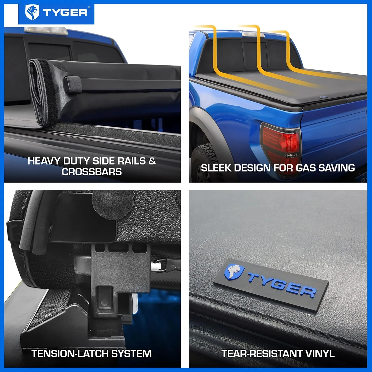 Tyger Auto T1 Soft Roll Up Truck Bed Tonneau Cover Compatible with 2007-2013 Toyota Tundra | Fleetside 5.5' Bed (66") | TG-BC1T9038 , Black
