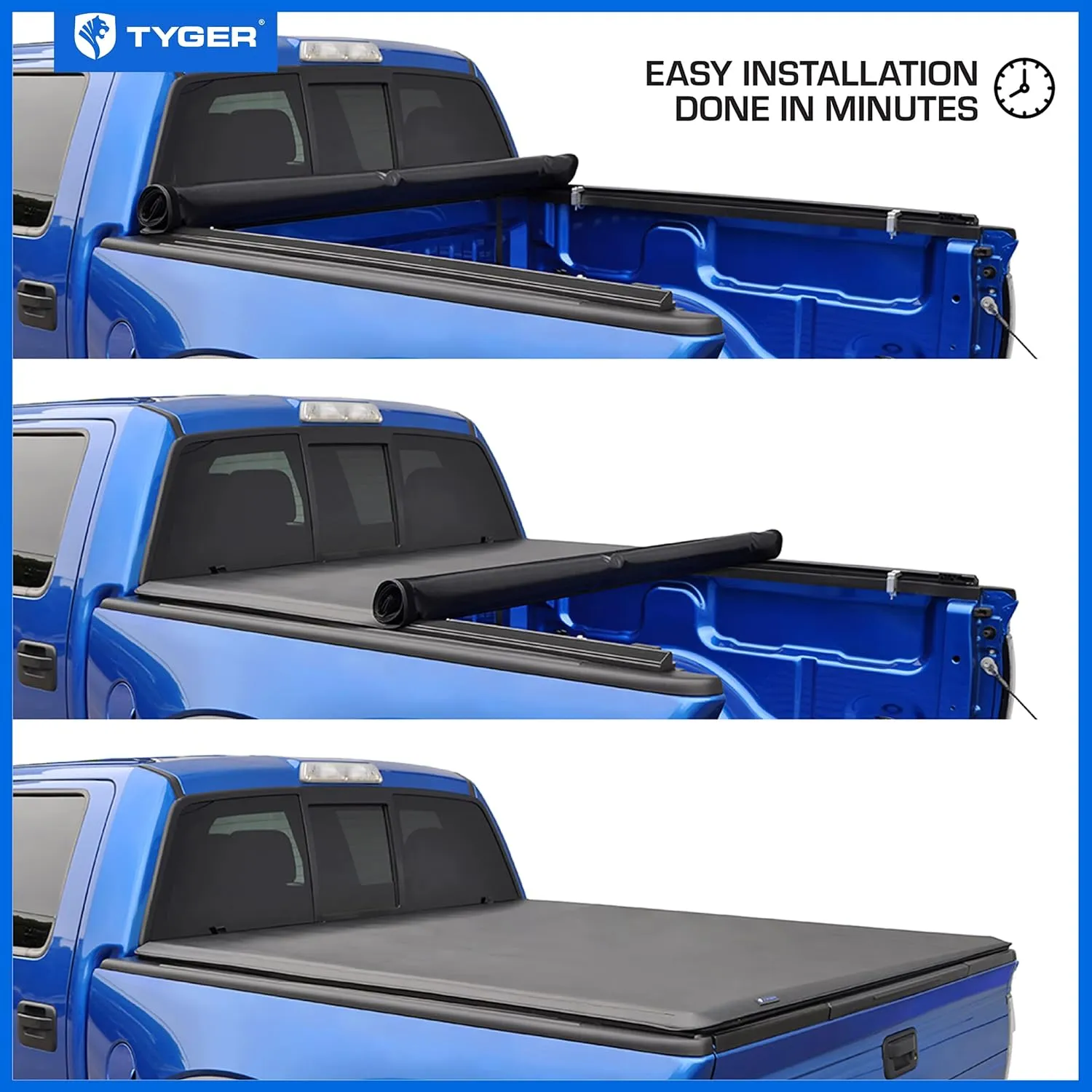Tyger Auto T1 Soft Roll Up Truck Bed Tonneau Cover Compatible with 2007-2013 Toyota Tundra | Fleetside 5.5' Bed (66") | TG-BC1T9038 , Black