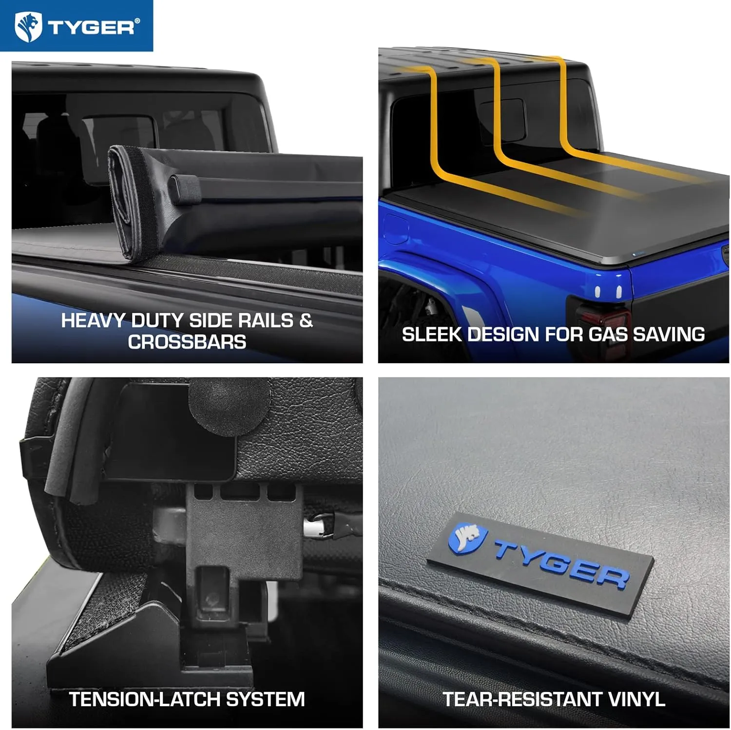 Tyger Auto T1 Soft Roll-up Truck Bed Tonneau Cover Compatible with 2020-2025 Jeep Gladiator JT | 5' (60") Bed | TG-BC1J9060
